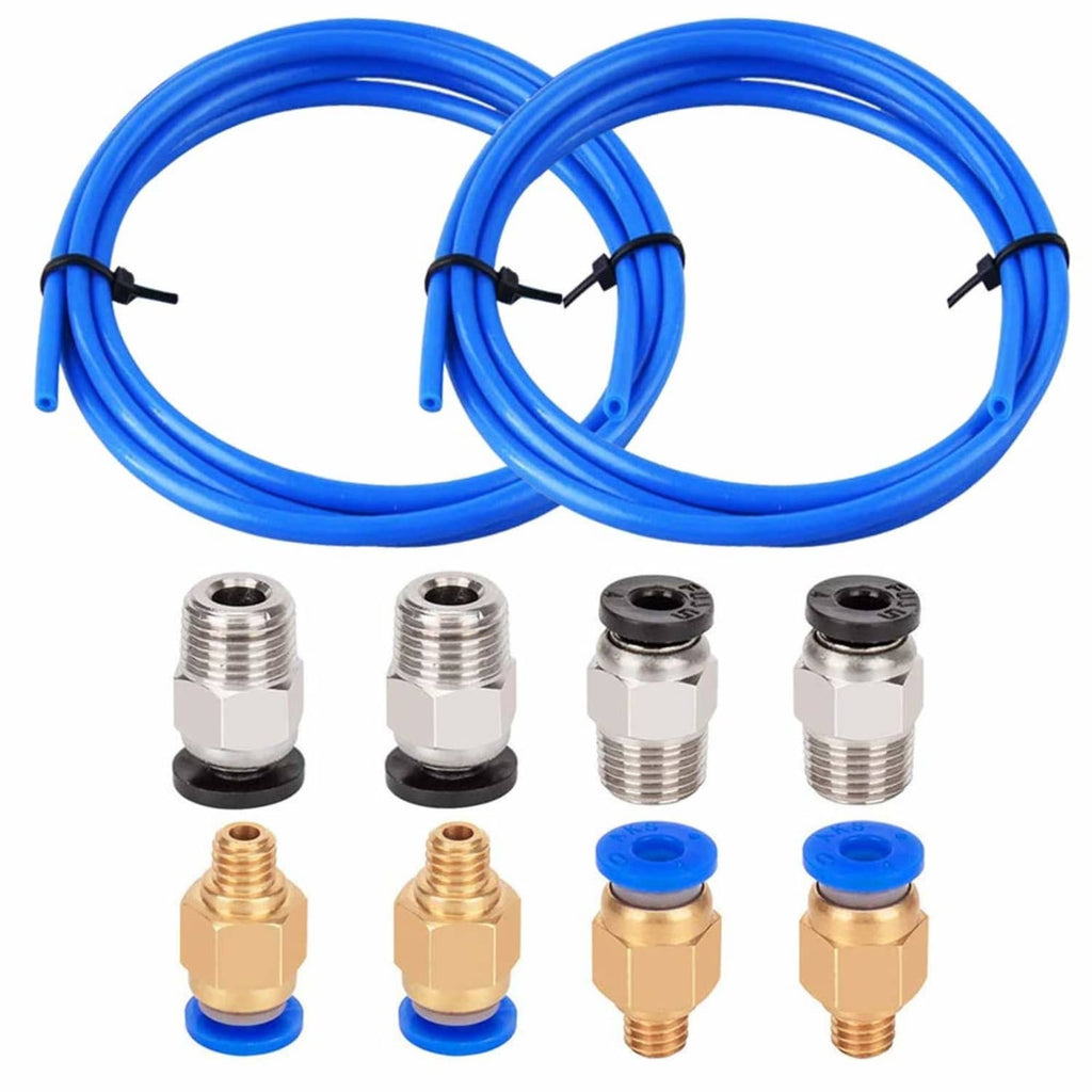 Blue PTFE Bowden tube kit with PC4-M6 and PC4-M10 fittings, blue tube loops
