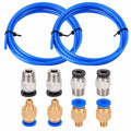 Blue PTFE Bowden tube kit with PC4-M6 and PC4-M10 fittings, blue tube loops