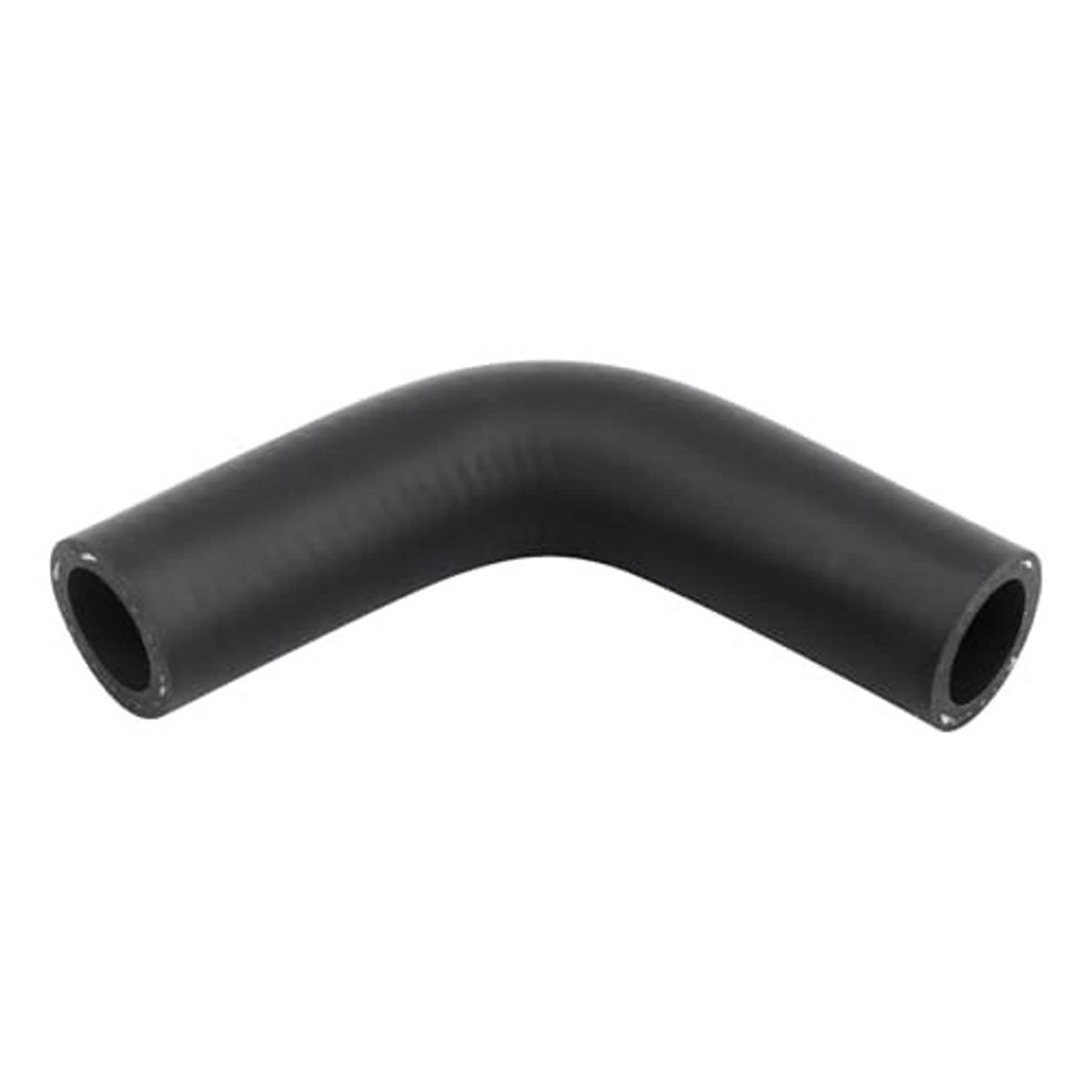 Black molded hose elbow with smooth bend and two circular openings