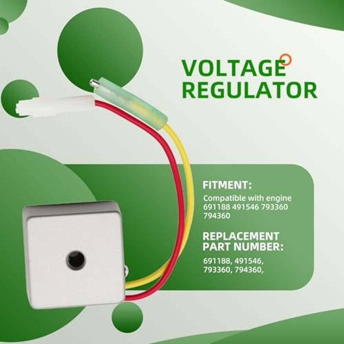 Voltage regulator component with square white housing, wire leads, and insulated plug connector