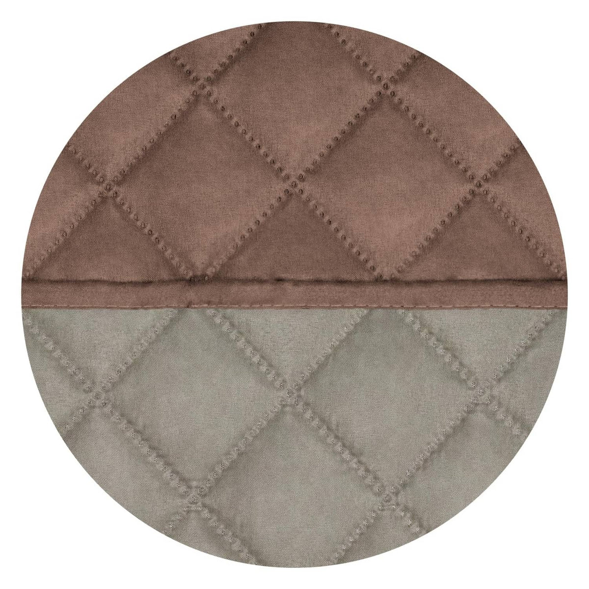 Reversible quilted sofa cover close-up showing brown top and light beige inner layer