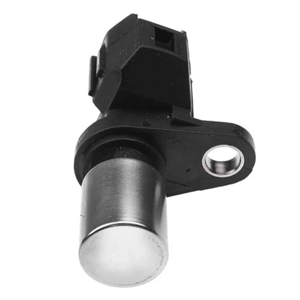 Crankshaft position sensor front view with black housing, metal sensor tip, and bolt hole