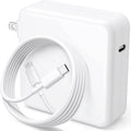 White USB-C 120W power adapter with folded plug and coiled charging cable