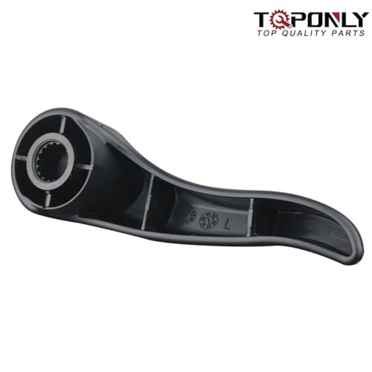 Seat recliner handle lever underside, black plastic tray with mounting area