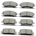 Set of front and rear ceramic brake pads, gray friction material with metal backing (8-pack).