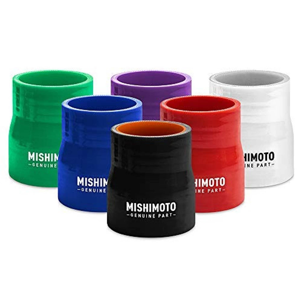 Black silicone transition coupler with MISHIMOTO logo; orange interior opening