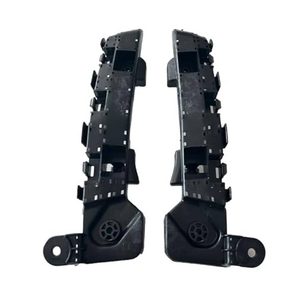 Pair of black bumper bracket mounts with circular openings and multi-tab attachment points