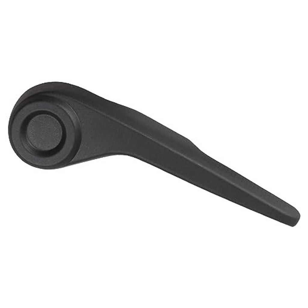 Seat recliner handle lever, black plastic side view with round control cap