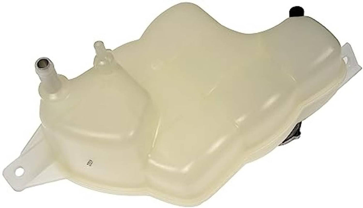 Beige pressurized coolant reservoir with vent port and mounting tabs