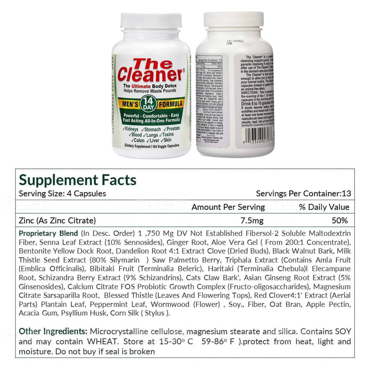 Detox supplement bottles with Supplement Facts label and ingredients list