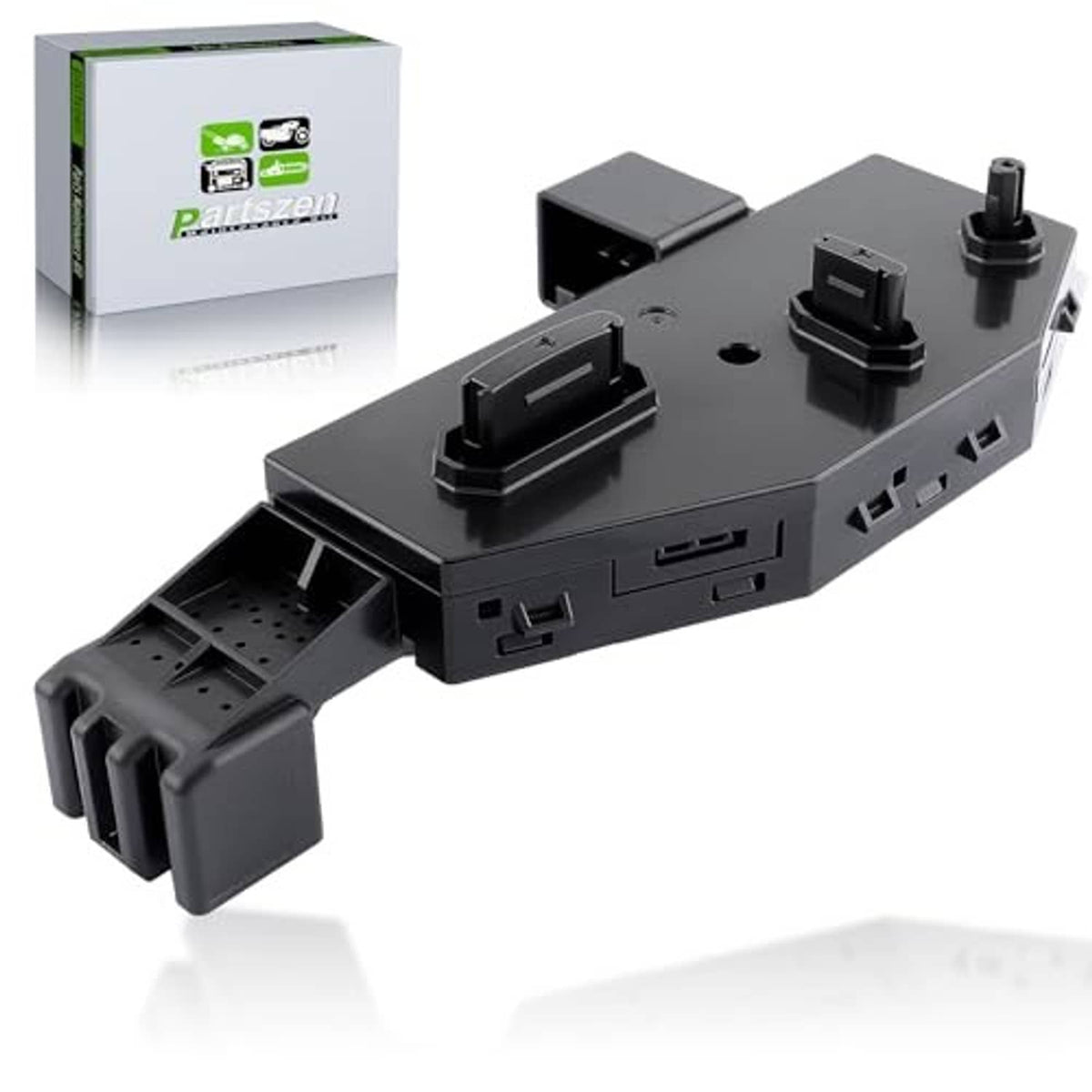 Black power seat control switch module with mounting base and cable connectors