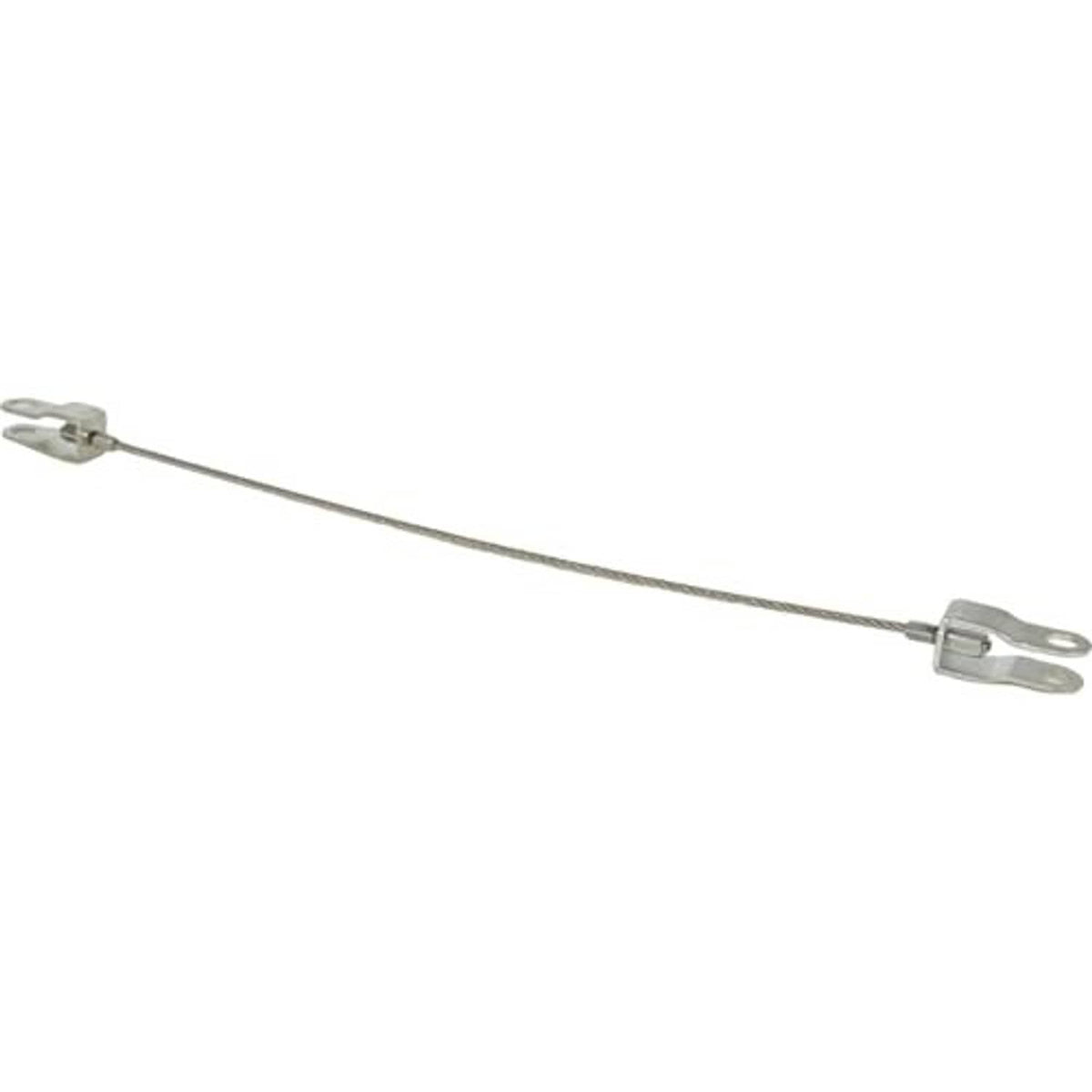 Hood release cable with two metal loop clips, straight wire, and crimped ends