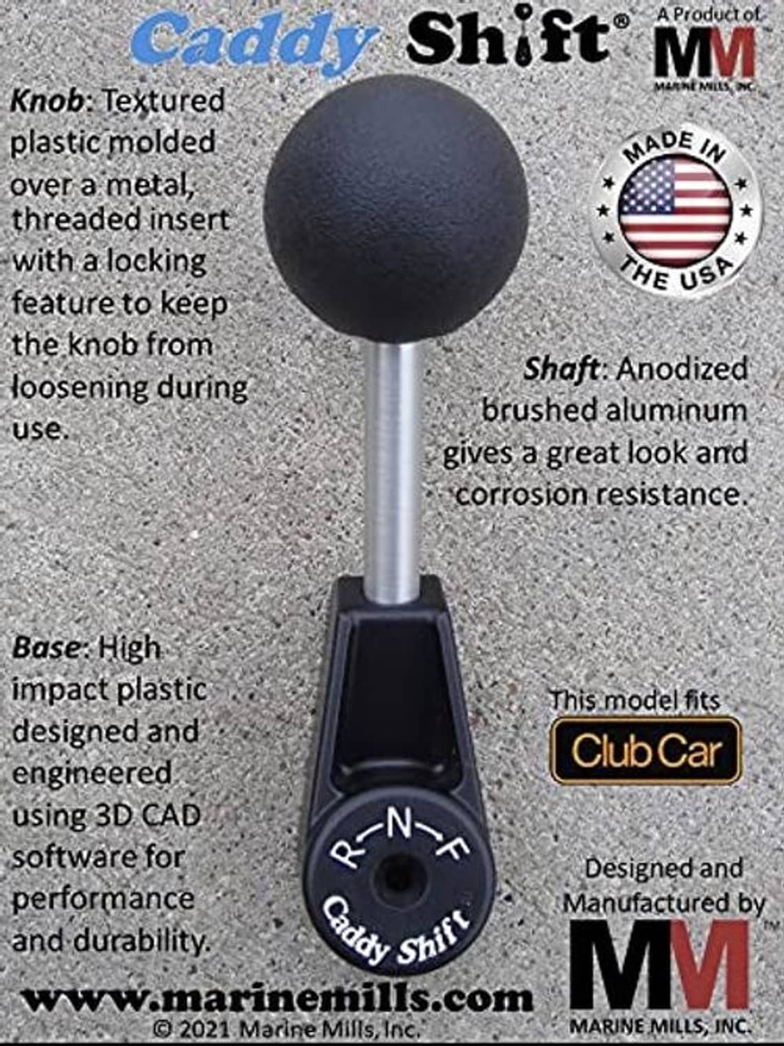 Caddy Shift forward-reverse shifter lever with textured knob and R-N-F markings on base
