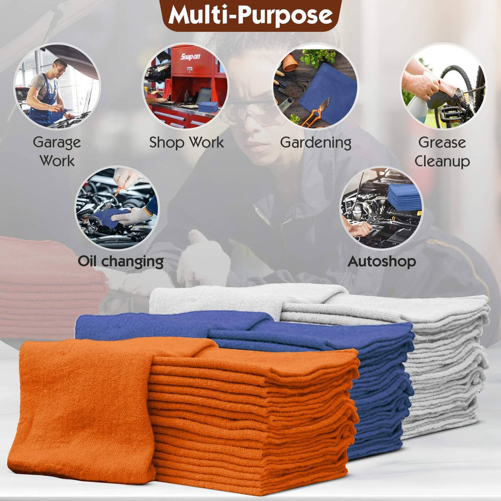 Blue shop towels folded together, multi-purpose cleaning rag set