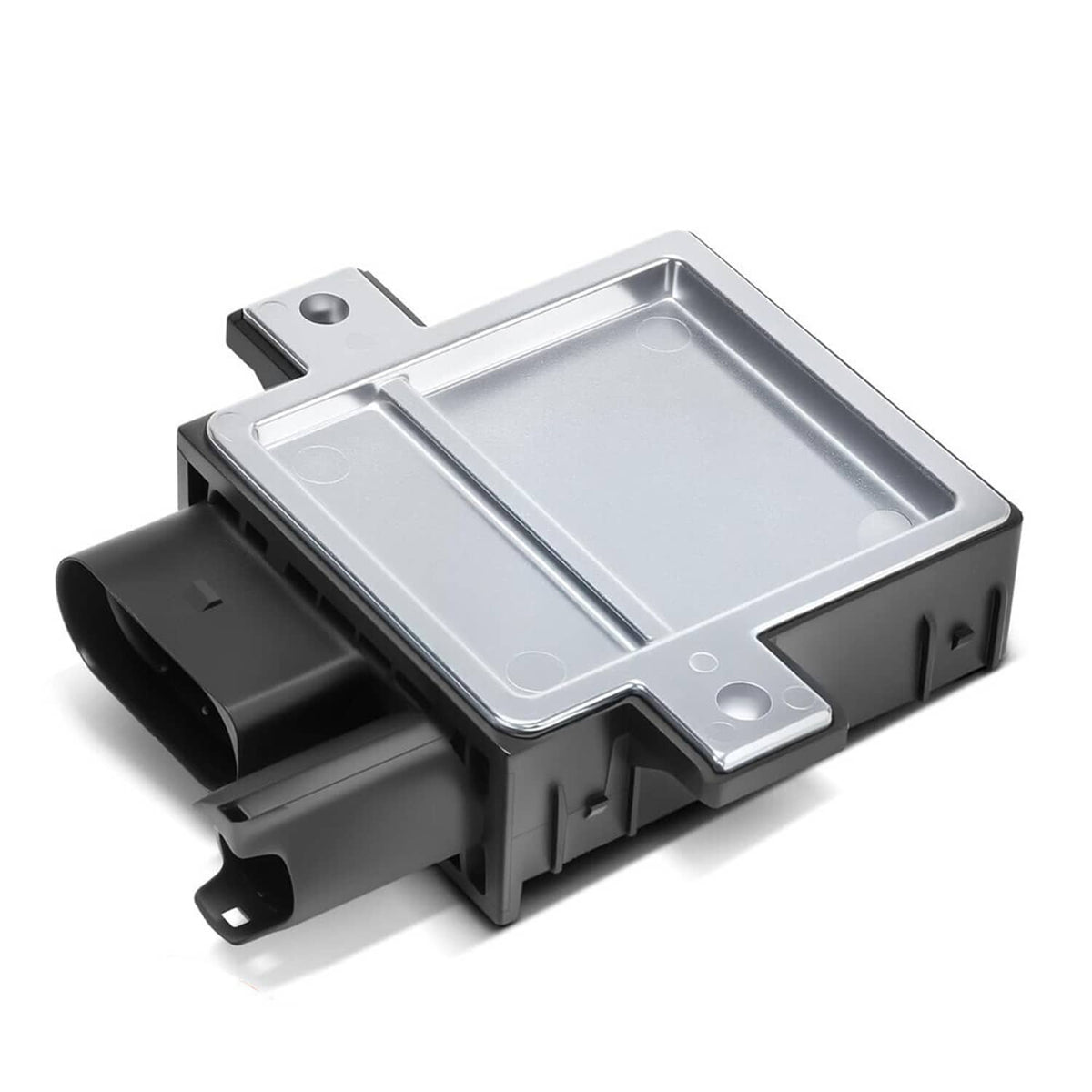 Glow plug control module with silver metal plate and black electrical housing