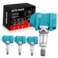 Turquoise TPMS sensors with metal valve stems, four-pack with product box