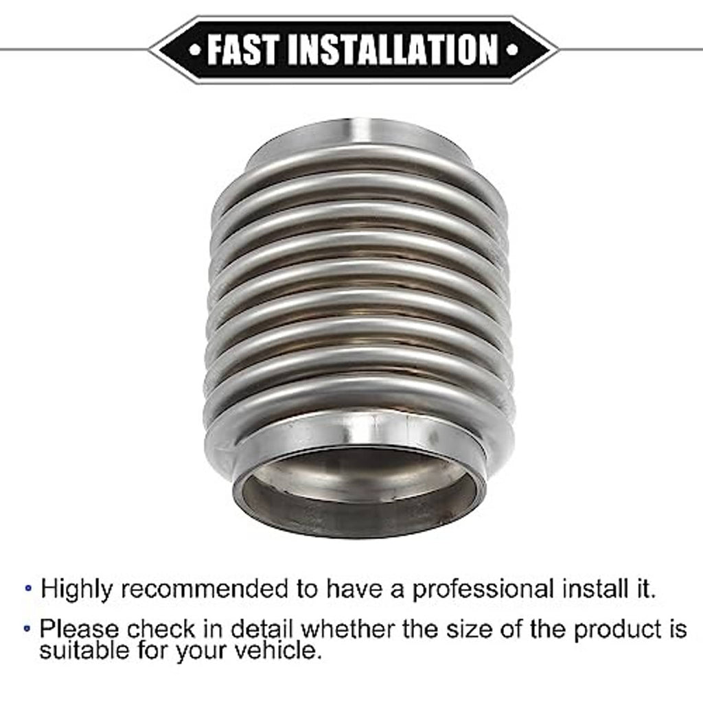 Exhaust flex connector pipe with ribbed bellows and flared ends, viewed from front