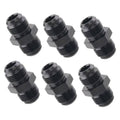 Set of black AN male flare coupler union fittings with threaded ends, 6-pack