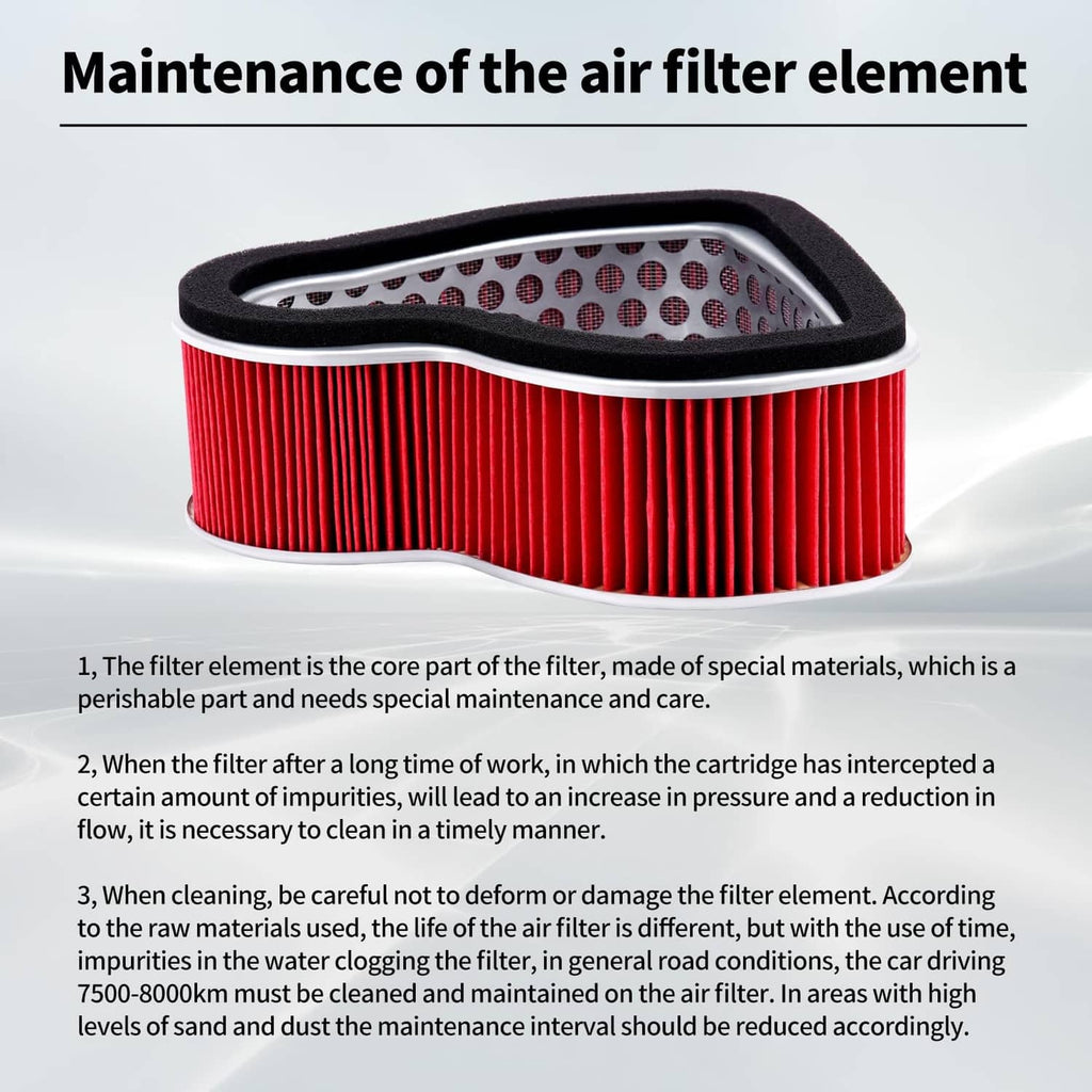 Top view red pleated air filter element with black foam border and mesh opening