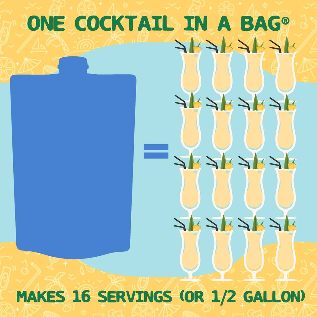 Pina colada cocktail mix bag icon with multiple drink cups illustration
