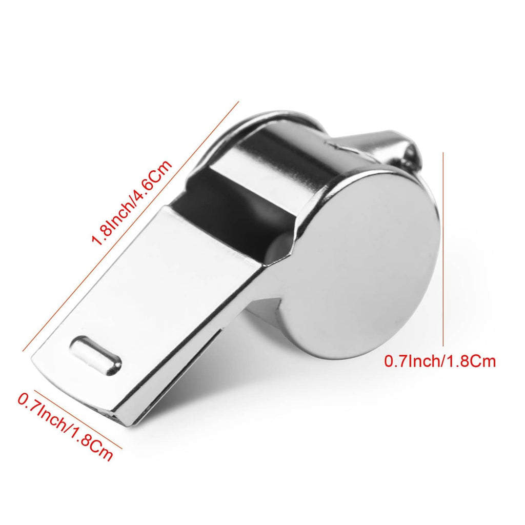 Silver stainless steel whistle with black lanyard, compact clip design