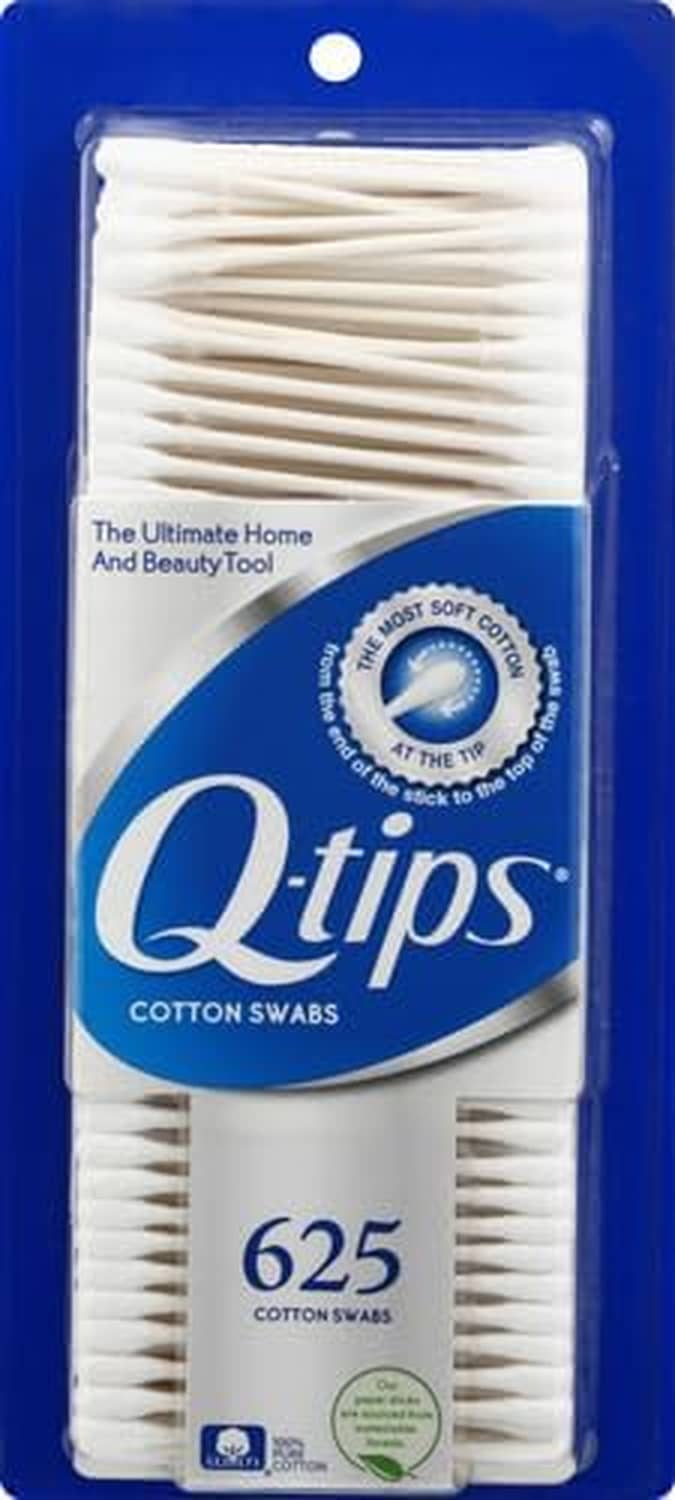 Cotton swabs in plastic blister pack, 625 count, Q-tips logo and swabs inside