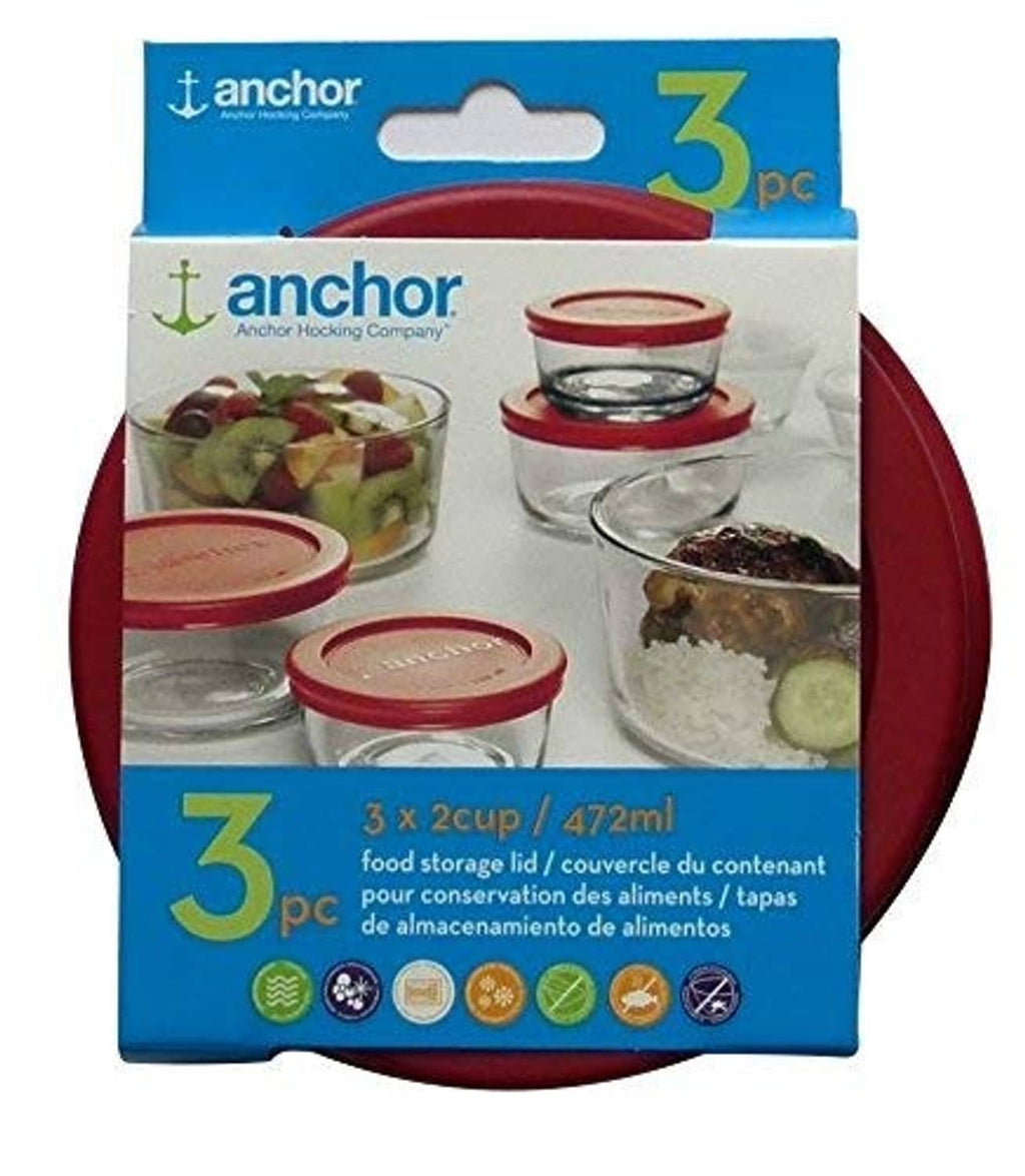 Set of 3 red round food storage lids, 2-cup (472 ml) replacement