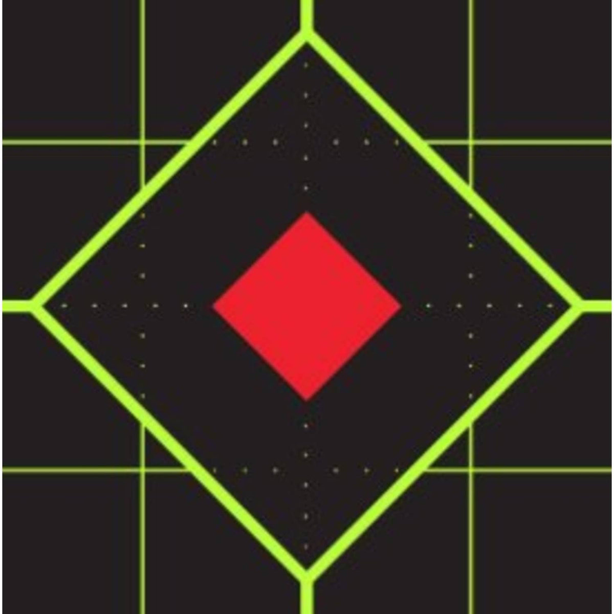Fluorescent yellow adhesive splatterburst shooting target with red center on black