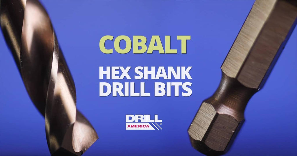 Cobalt hex shank drill bits with gold-toned coating, angled close-up