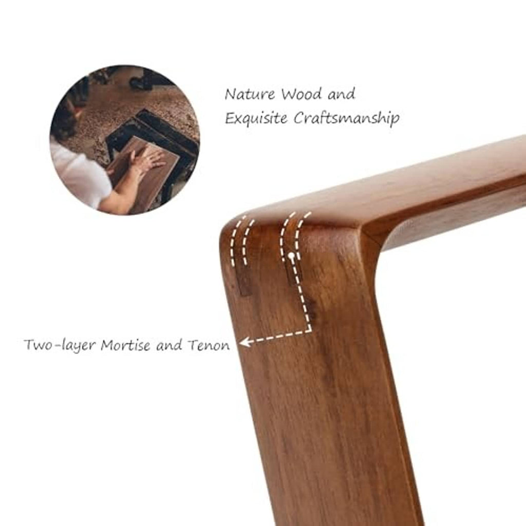 Walnut wood square picture frame corner detail with visible joinery for solid construction