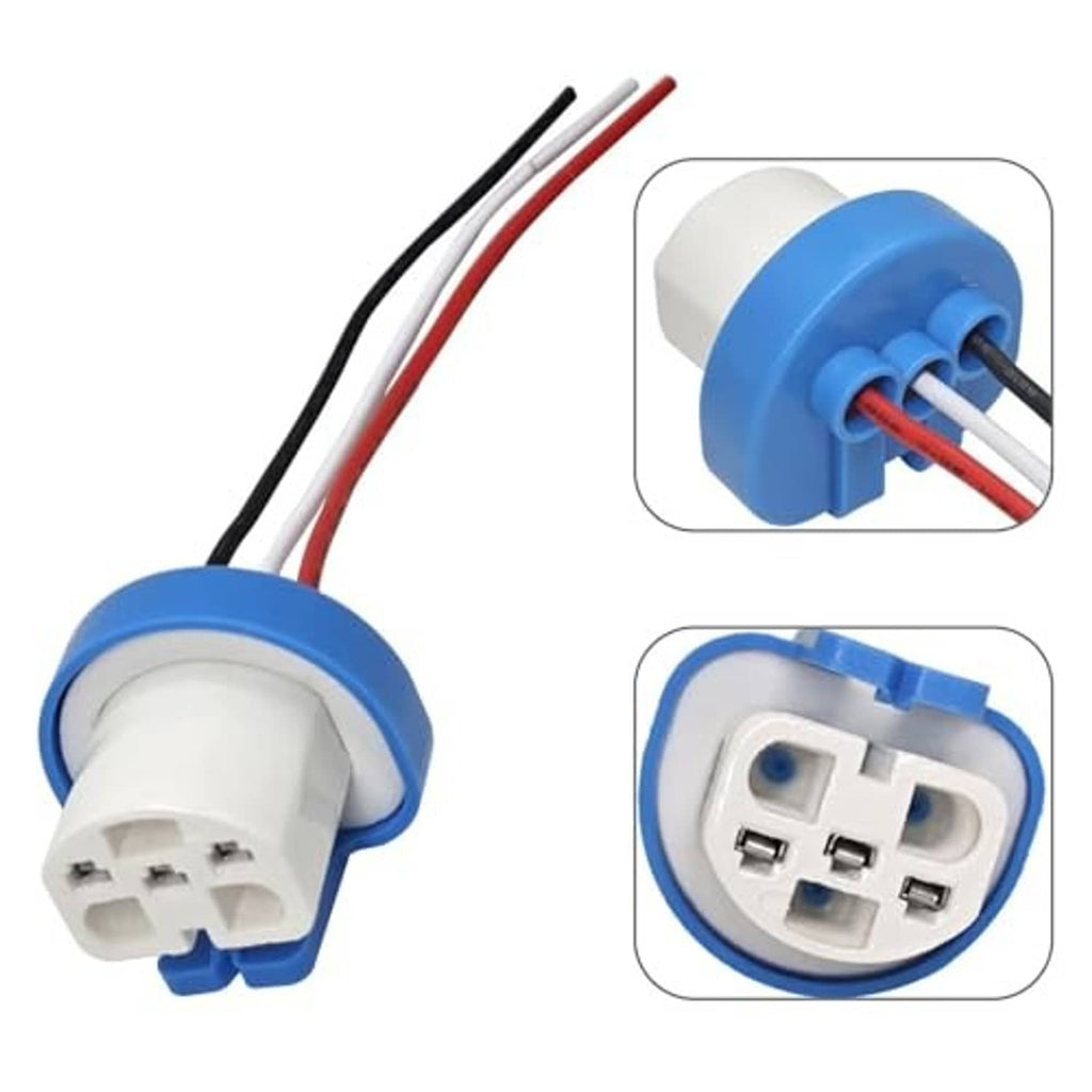 Female ceramic wiring harness adapter set with blue rings, showing 3-pin socket details.