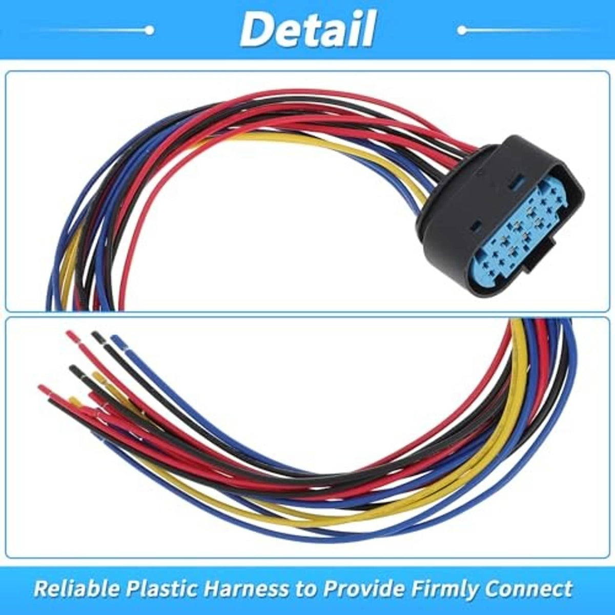 14-pin headlight connector pigtail plug with blue socket and multicolor wire harness