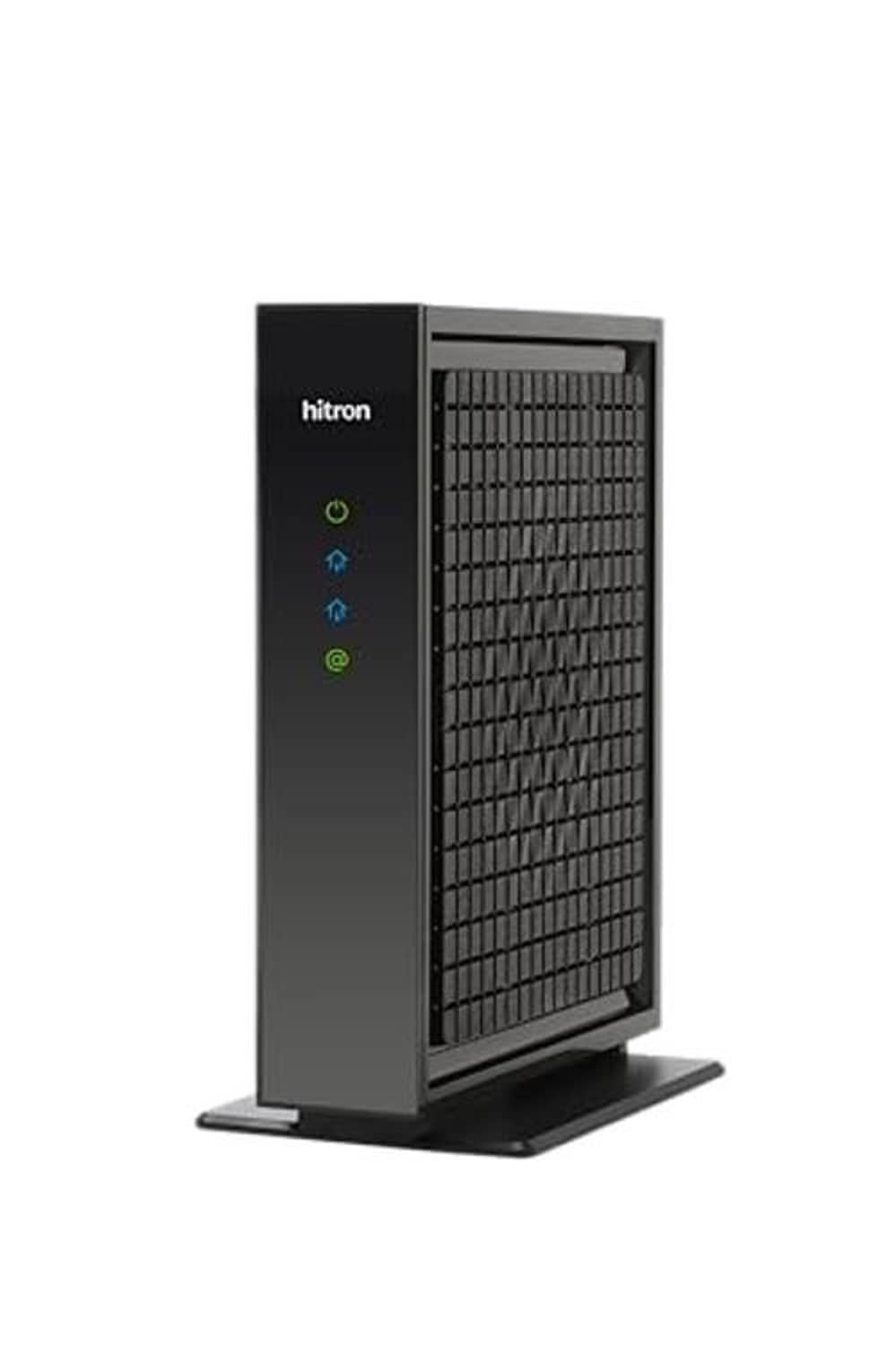 Black cable modem tower with vented front grille on base