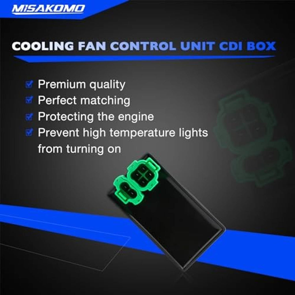 Black CDI cooling fan control box with angled green connector terminals