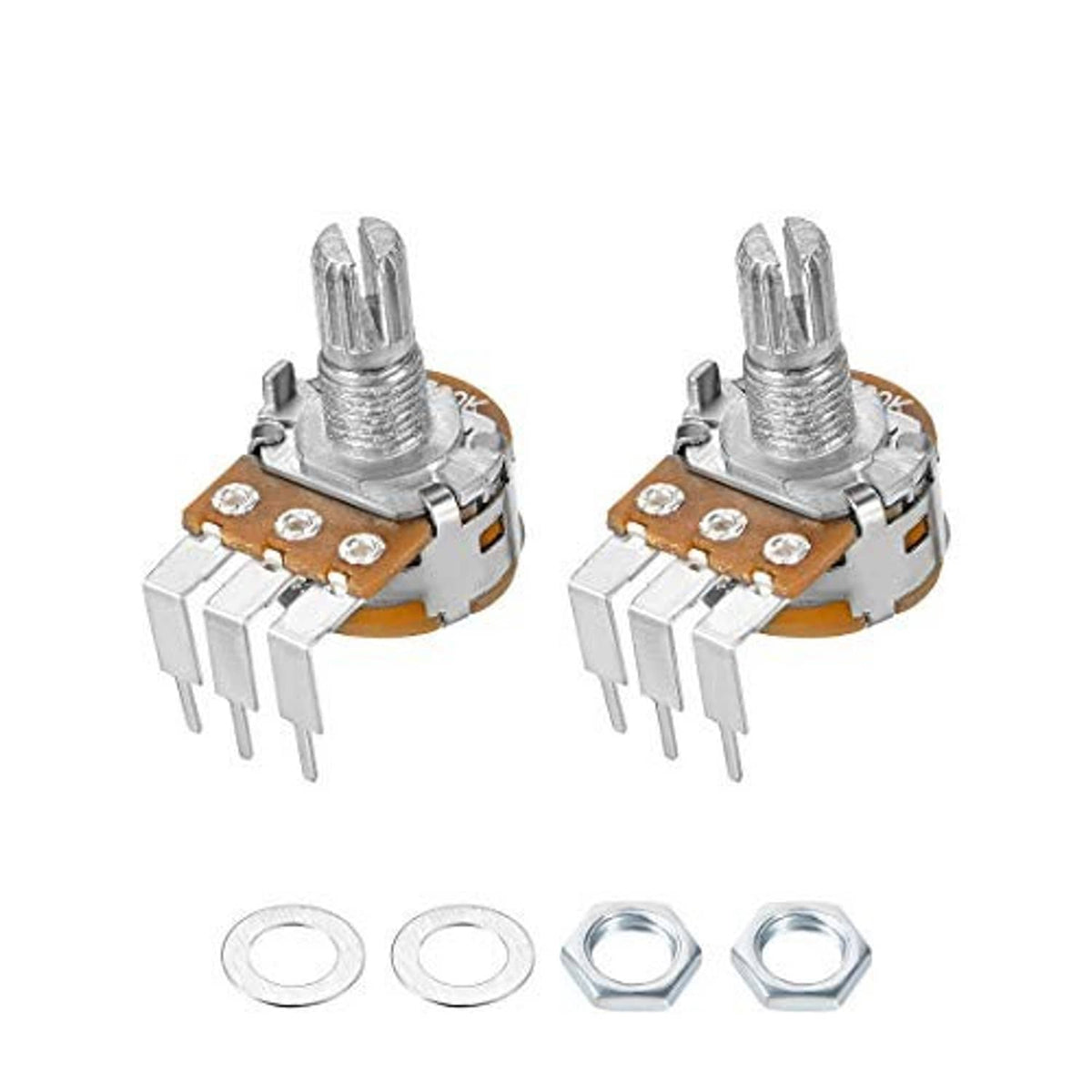 Rotary potentiometer with switch, 10k single-turn, PCB pins, includes mounting nuts