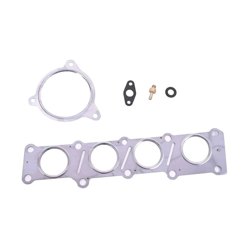 Turbocharger gasket set with molded gasket pieces and small hardware, light gray