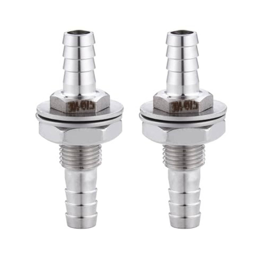 304 stainless steel straight hose barb bulkhead fitting, hex flange, barbed hose end