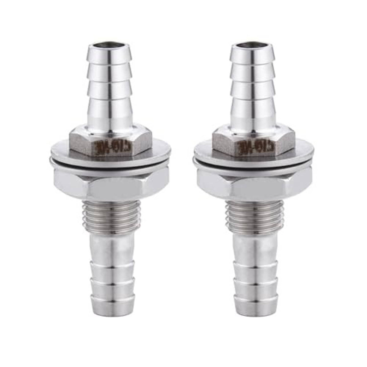 304 stainless steel straight hose barb bulkhead fitting, hex flange, barbed hose end
