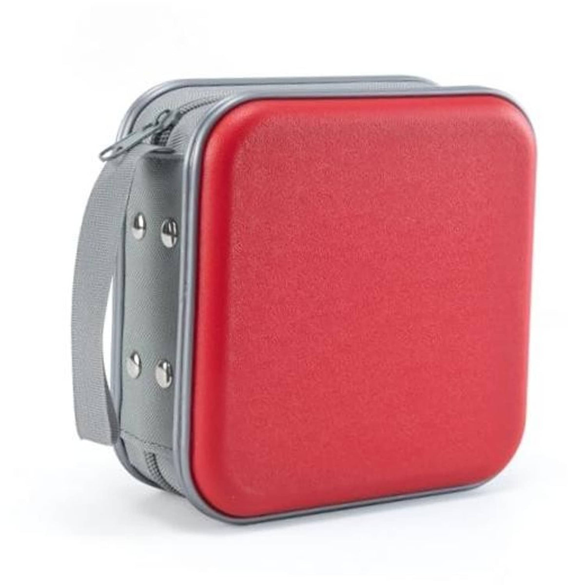 LIOVODE hard plastic DVD case, red and gray with zipper and shoulder strap