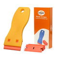 1.5 inch plastic razor scraper handle with double-edge blades and box, yellow and orange