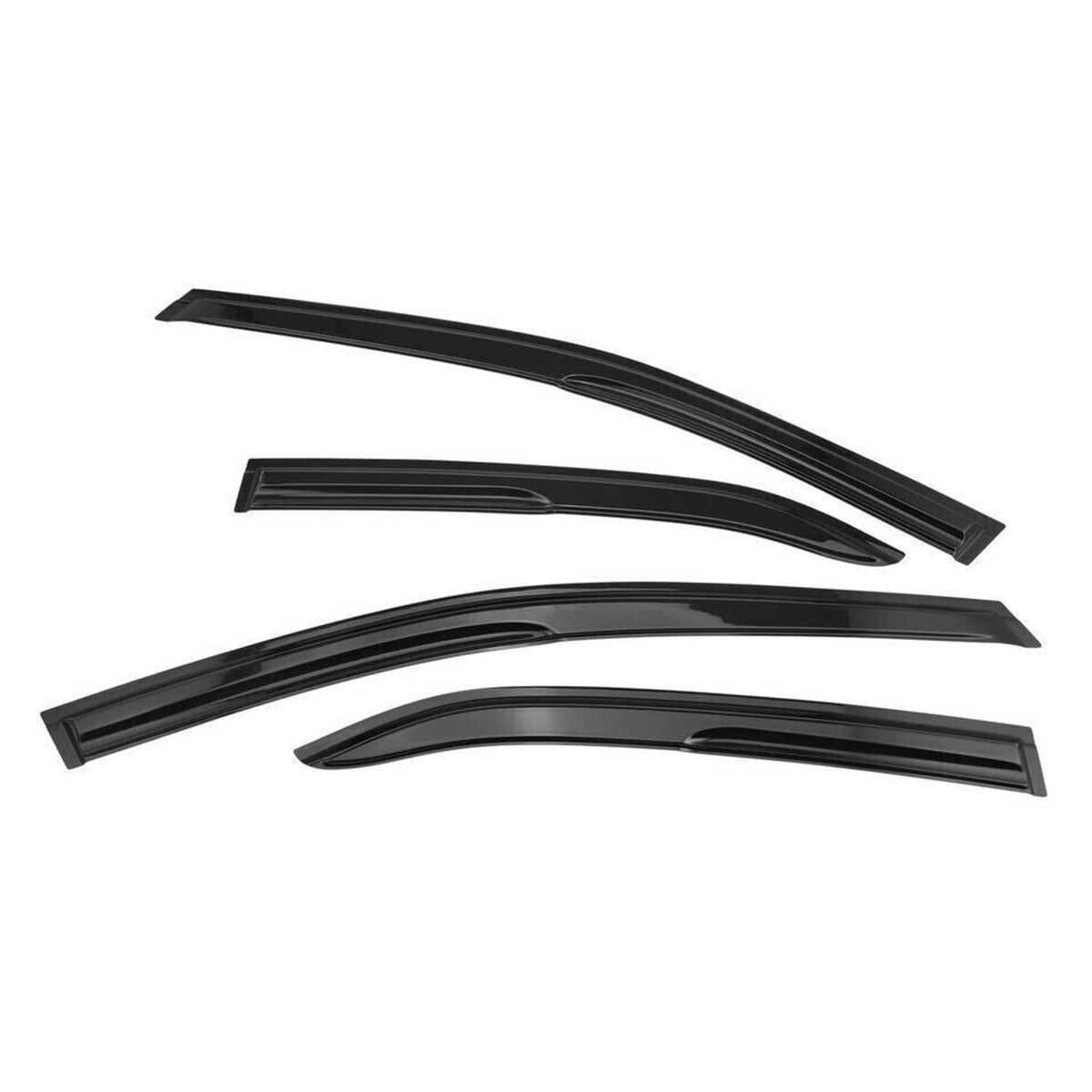 Black car window visors with slim vent slots, curved aerodynamic shape