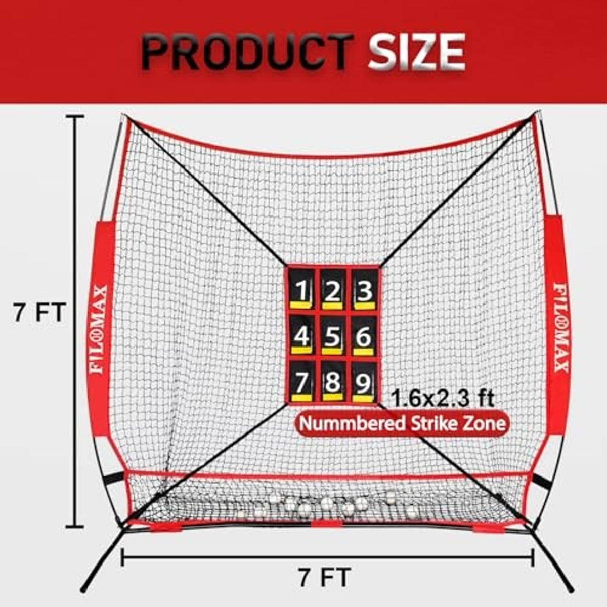 Numbered strike-zone practice net, 7 ft; grid size 1.6 x 2.3 ft