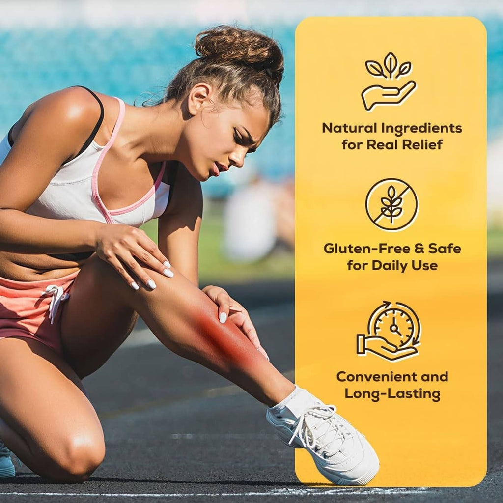Old Amish Muscle Tonic info panel with natural ingredients and gluten-free icons