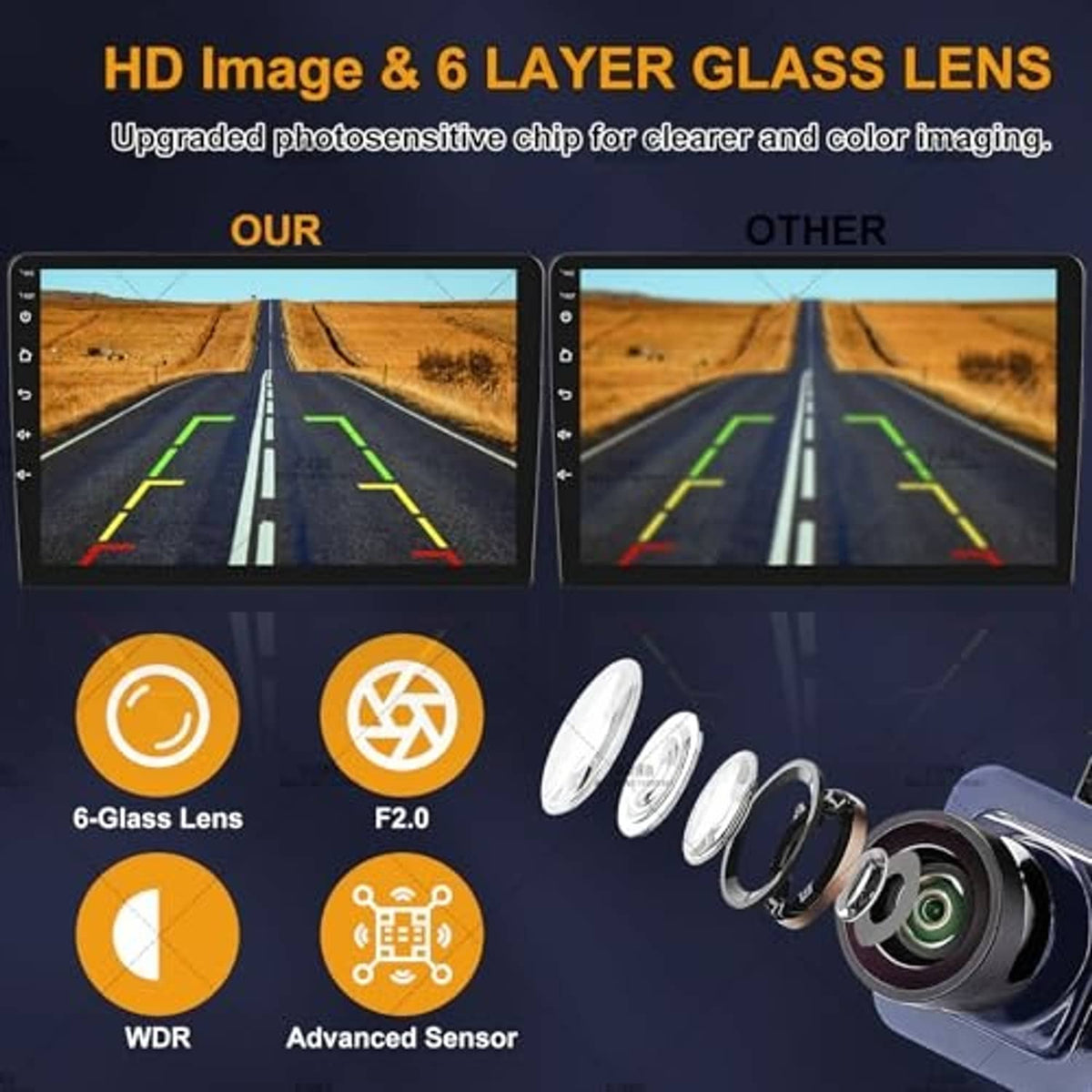 Rear tailgate handle backup camera with HD lens imaging and multi-glass lens design