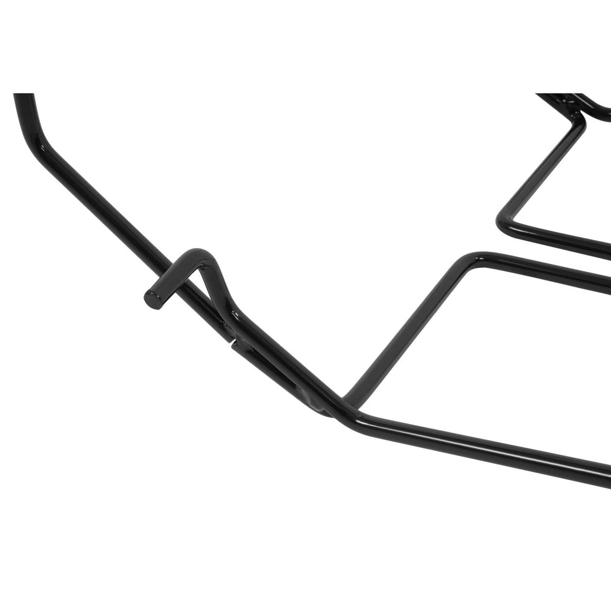Close-up of black bag frame rail and U-shaped attachment bracket