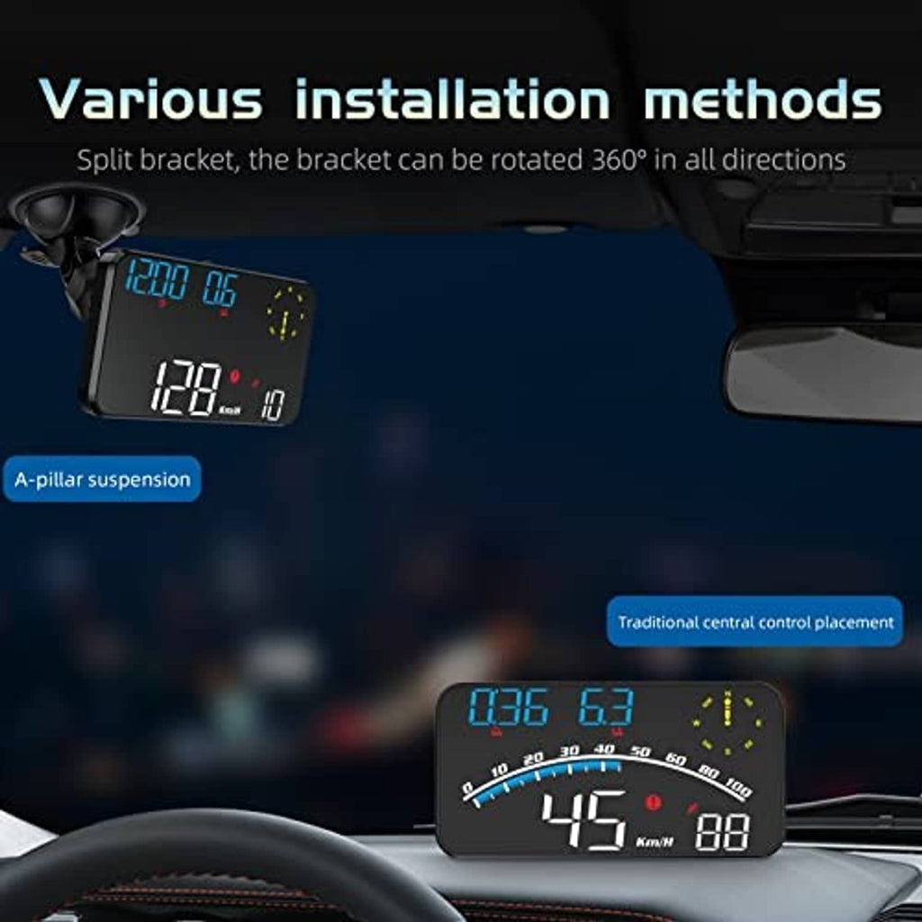 Black GPS digital speedometer mounted near dashboard with blue LCD speed readout