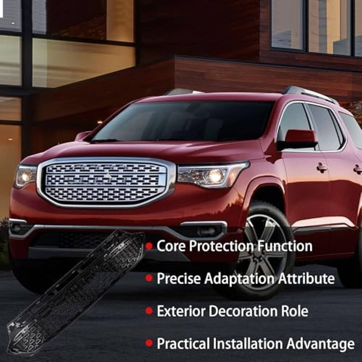 Front grille panel with black mesh honeycomb pattern on a red SUV