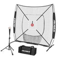 Black pitching practice net with center target and foldable support frame