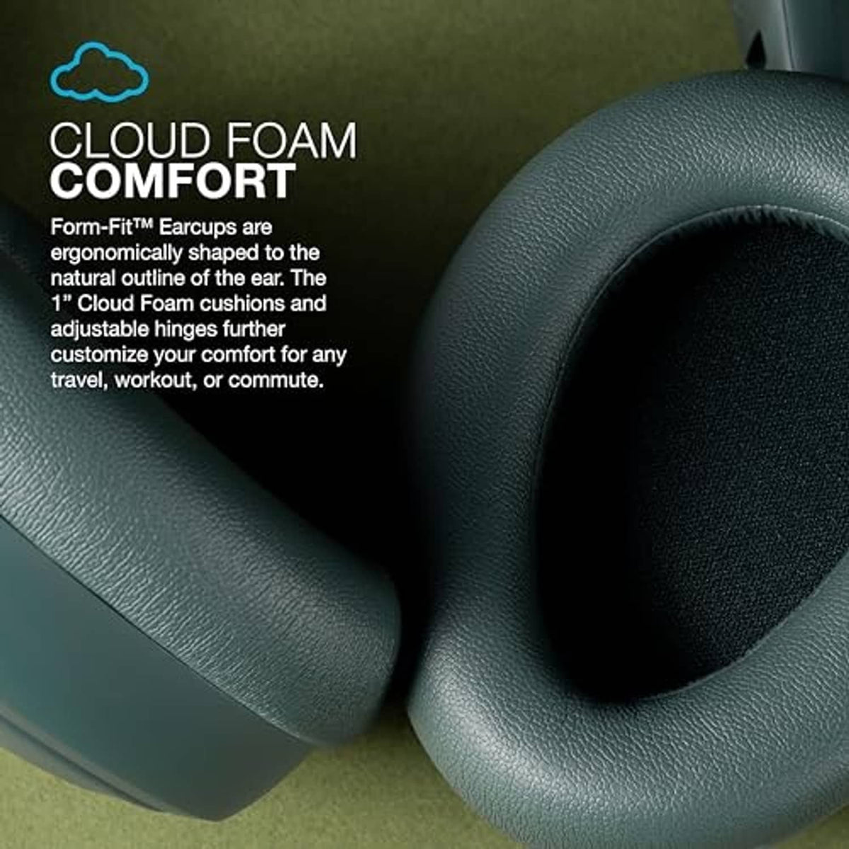 Sage green over-ear headphone ear cushions with textured foam padding
