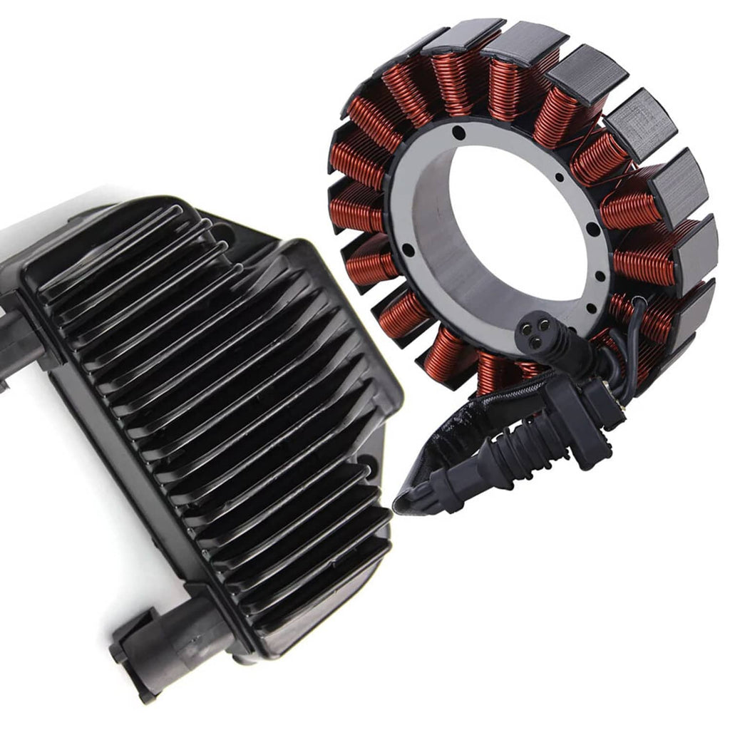 Motorcycle stator and regulator rectifier with copper windings and black rectifier box